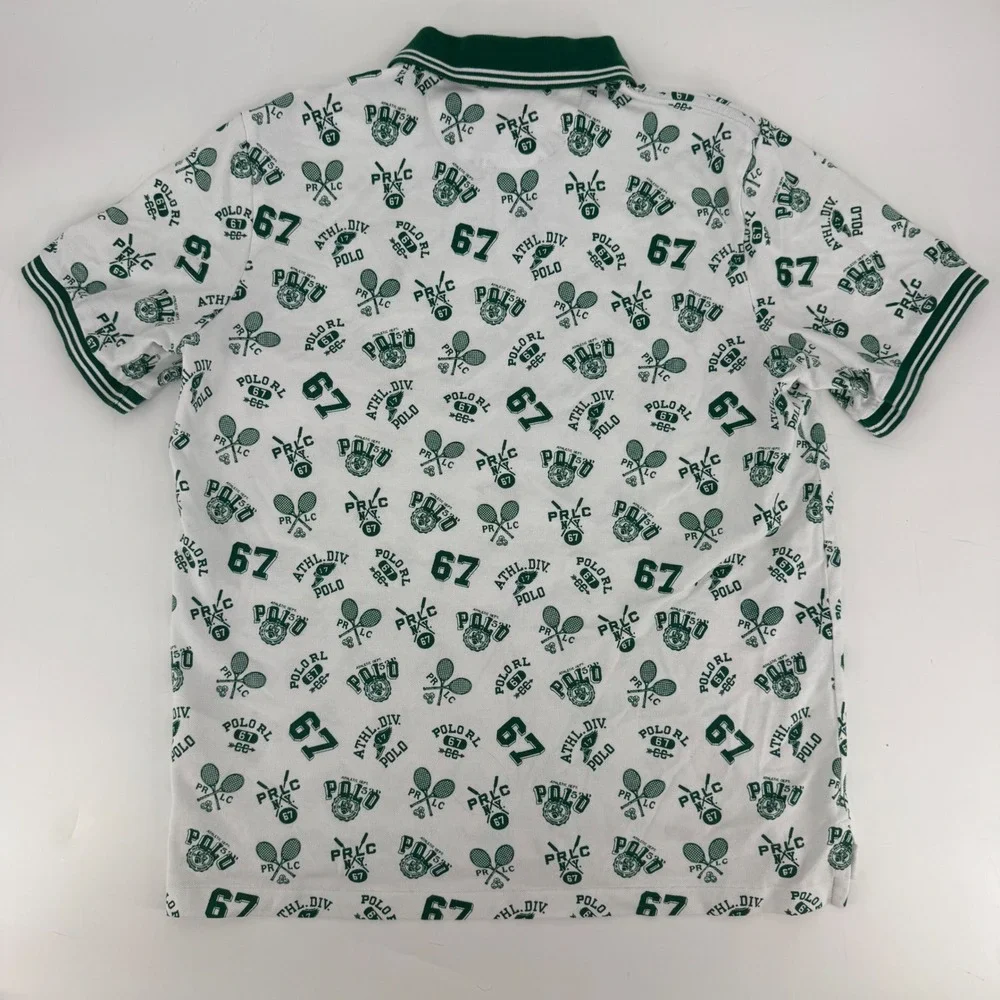 Polo Ralph Lauren Classic Fit Print Mesh Tennis Graphic Polo Shirt Green Large